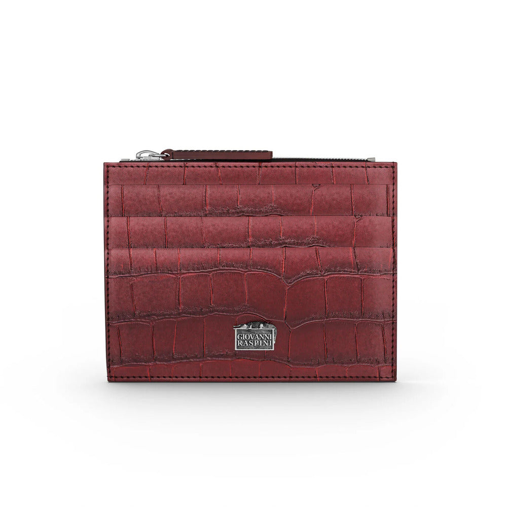 Portacarte Giovanni Raspini Pelle Croco Borgogna con zip