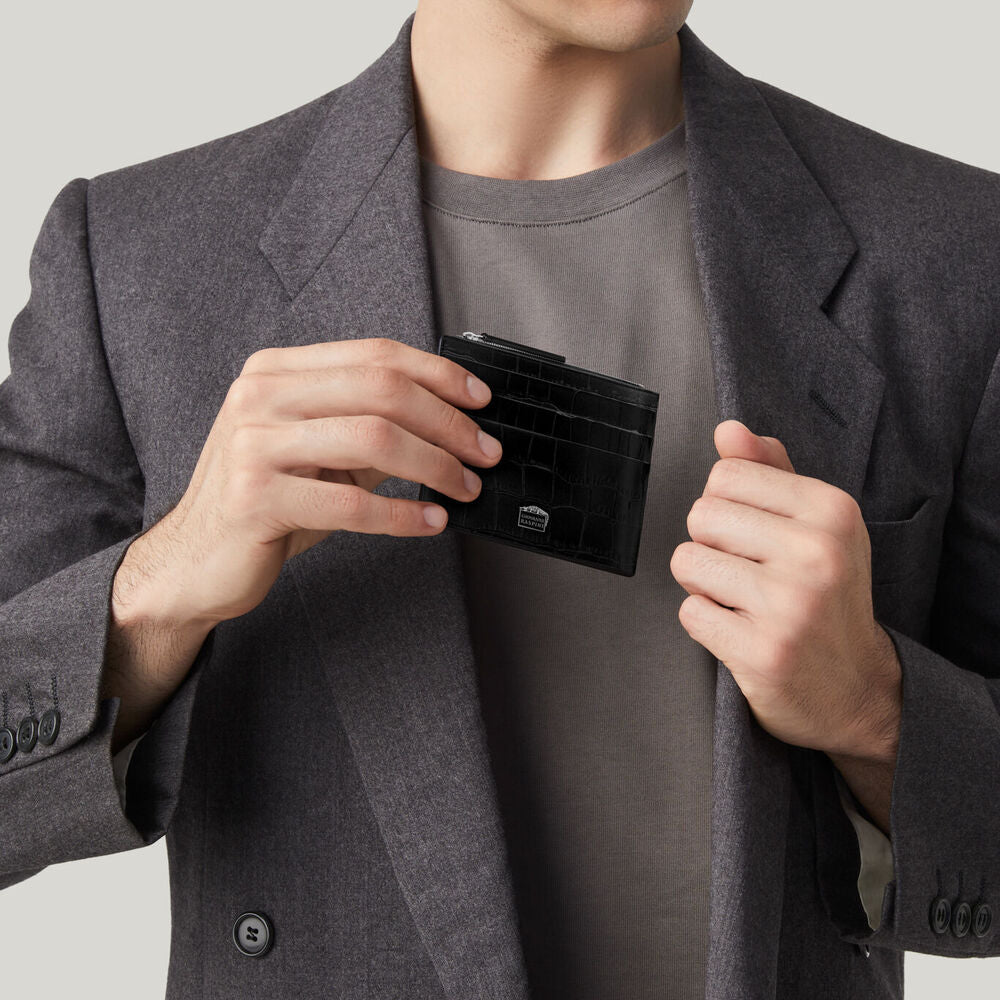 Portacarte Giovanni Raspini con zip Pelle Croco Nera